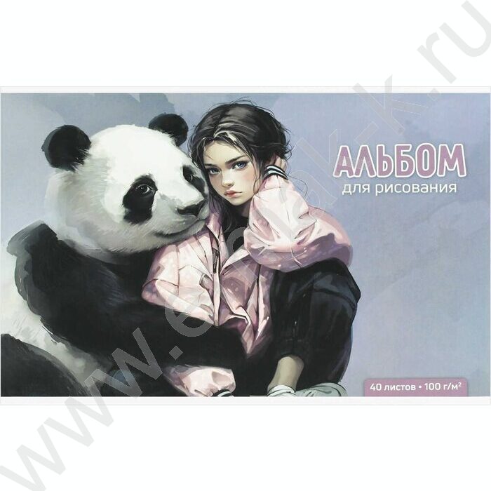 Альбом д/рисования 40л "Девушка и панда" /сплошной глянцевый УФ-лак/ NEW | Фото 1