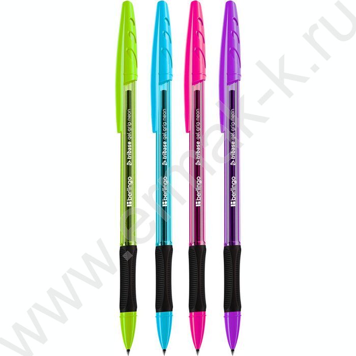 Ручка гелевая черная 0,5мм  "Tribase Gel grip neon", грип /ассорти NEW | Фото 1