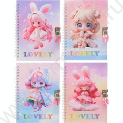 Блокнот  48л 18*13см "Девочка LOVELY" спираль,цветная тв.обл. /ассорти/,блок-клетка.+замочек NEW | Фото 1