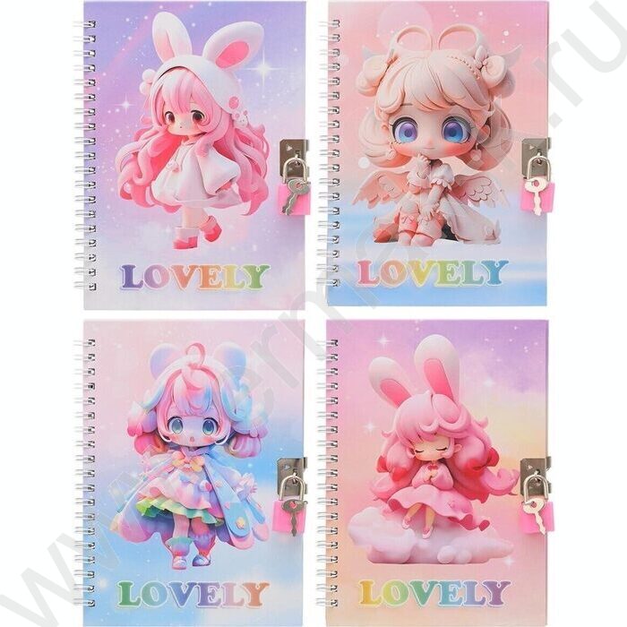 Блокнот  48л 18*13см "Девочка LOVELY" спираль,цветная тв.обл. /ассорти/,блок-клетка.+замочек NEW | Фото 1