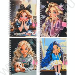 Блокнот  48л 15*11см "Девочка" спираль,цветная тв.обл. /ассорти/,блок-клетка.+замочек NEW | Фото 1