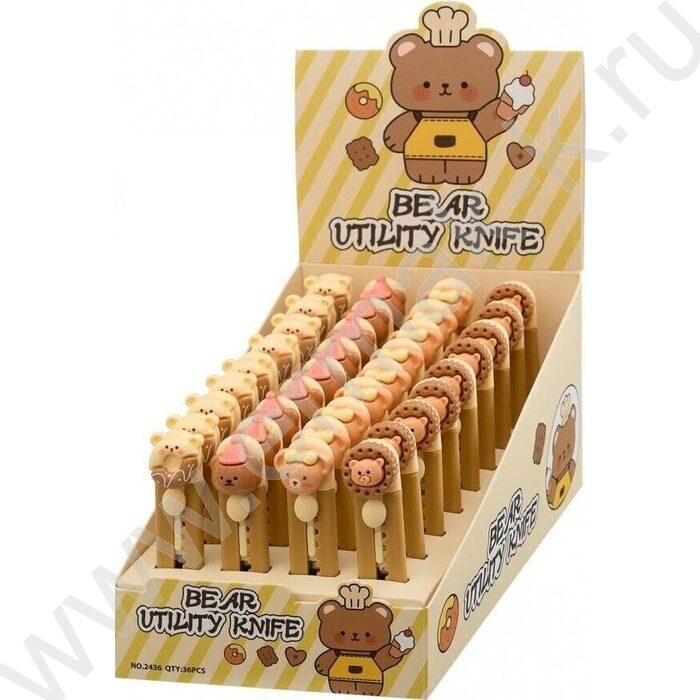 Нож канцелярский лезвие-3 см, размер 9 см Мишки/цветной пластиковый держатель с фигуркой /ассорт NEW | Фото 2