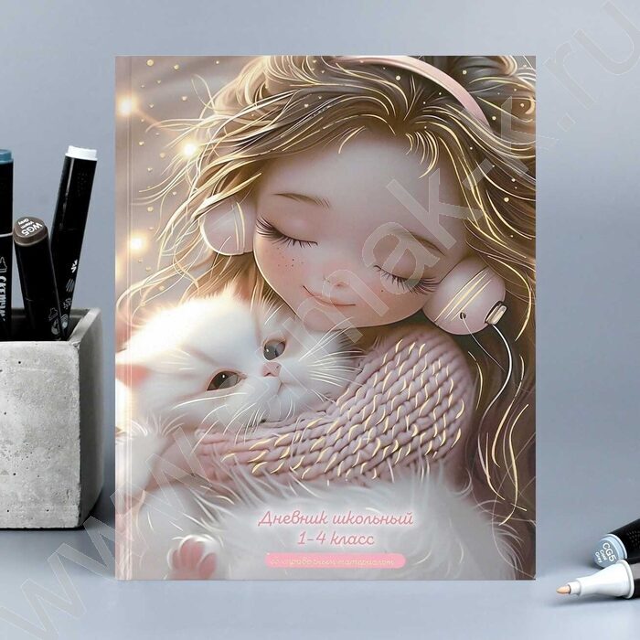 Дневник 1-4кл. /тв.обл./фольга/глянец "Девочка в наушниках и котенок" NEW | Фото 8