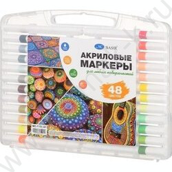 Маркер акриловый /набор 48цв/ на водной основе,2-4мм,трёхгранный белый корпус,уп.пл. бокс NEW | Фото 1