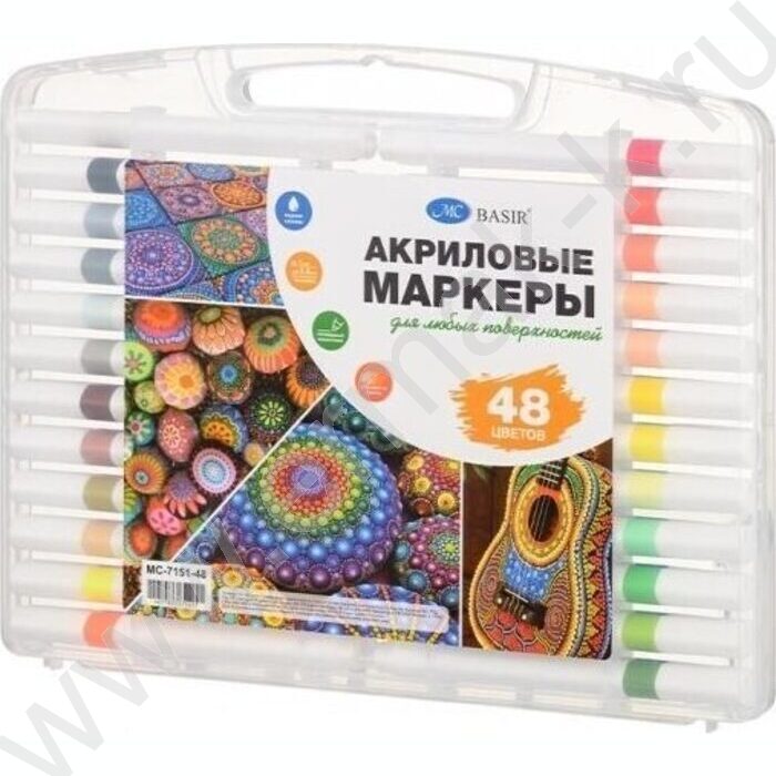 Маркер акриловый /набор 48цв/ на водной основе,2-4мм,трёхгранный белый корпус,уп.пл. бокс NEW | Фото 1