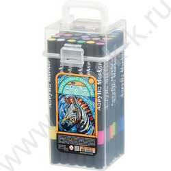 Маркер акриловый /набор 36цв/ на водной основе,1-5мм,с мягкой кистью,круглый чёрный корпус,уп.пл NEW | Фото 1