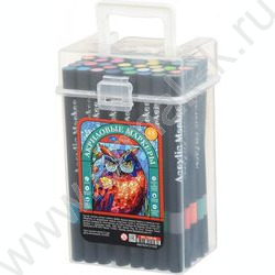 Маркер акриловый /набор 48цв/ на водной основе,1-5мм,с мягкой кистью,круглый чёрный корпус,уп.пл NEW | Фото 1