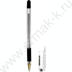 Ручка шар 0,5мм черная Gold /корпус пл.прозр.,с резиновым грипом, сменный стержень 140мм NEW | Фото 1