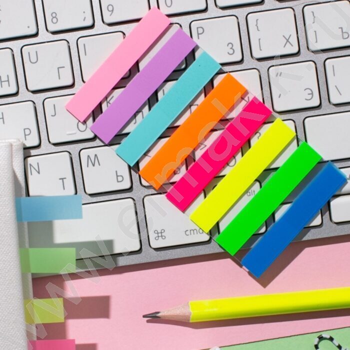 Набор самокл. этикеток-закладок 45*8мм /20л*8цв пластик европодвес | Фото 3