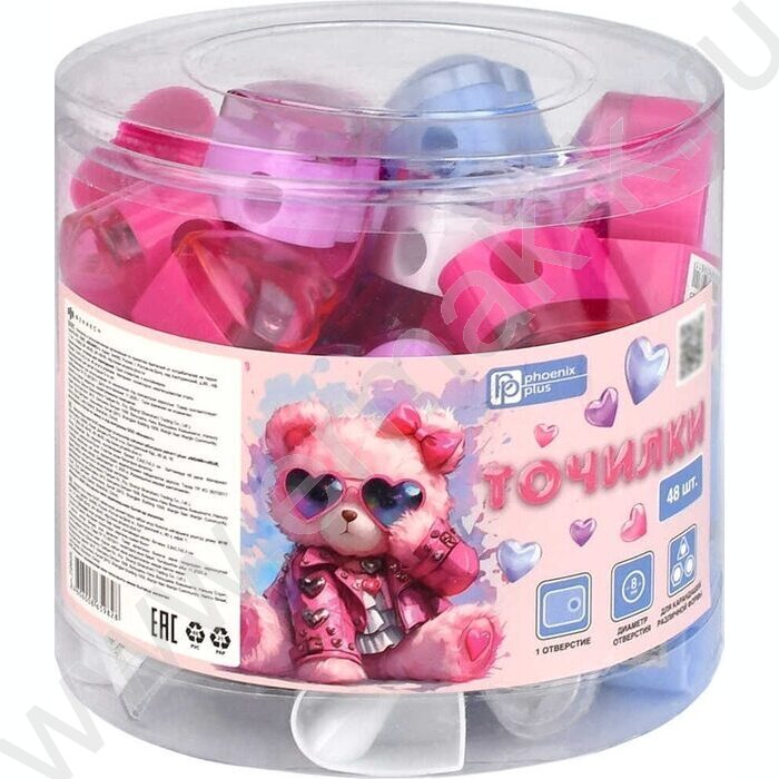 Точилка 1отв. пластик "Розовый мишка" /с контейнером /ассорти NEW | Фото 4
