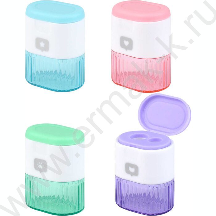 Точилка 2отв. пластик "Месседж" /с контейнером /ассорти NEW | Фото 1