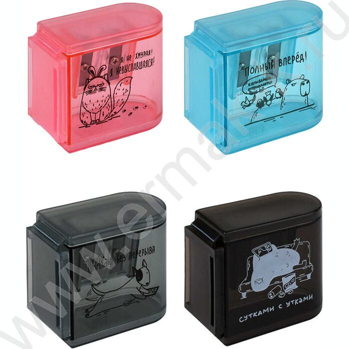 Точилка 2отв. пластик "Городские истории" /с контейнером /ассорти NEW | Фото 1