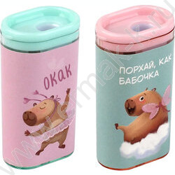 Точилка 1отв. пластик "Капибара-милашка" /с контейнером /ассорти NEW | Фото 1
