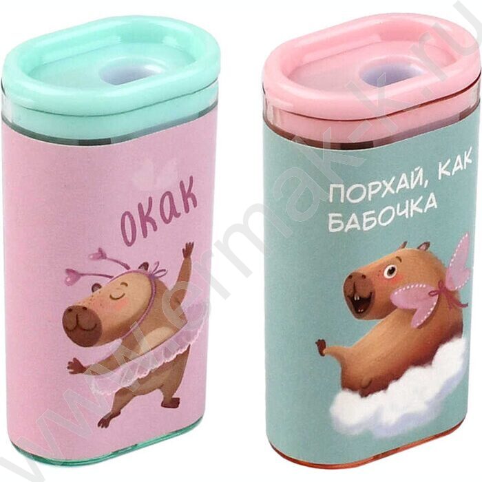 Точилка 1отв. пластик "Капибара-милашка" /с контейнером /ассорти NEW | Фото 1