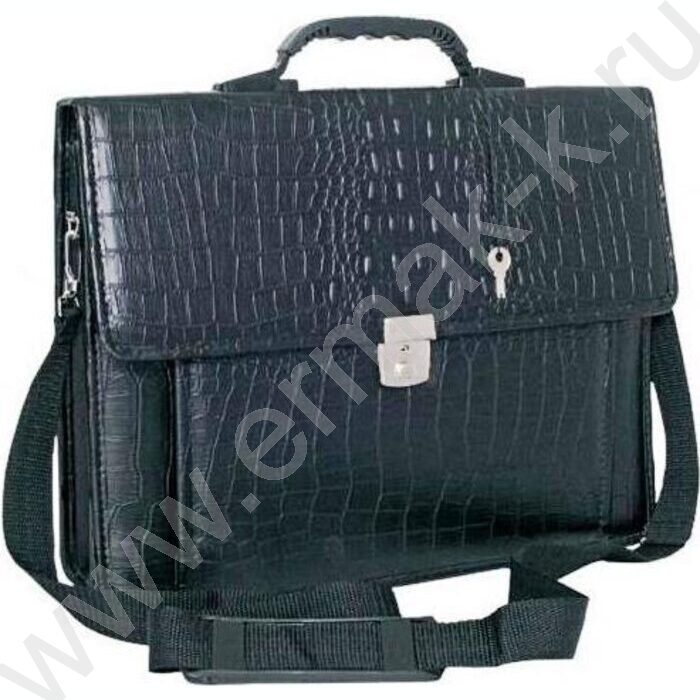 Портфель иск.кожа черный Рощино крокодил с ремнем на плечо NEW | Фото 1