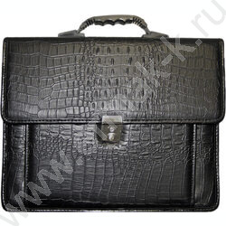 Портфель иск.кожа черный Рощино крокодил с ремнем на плечо NEW | Фото 2