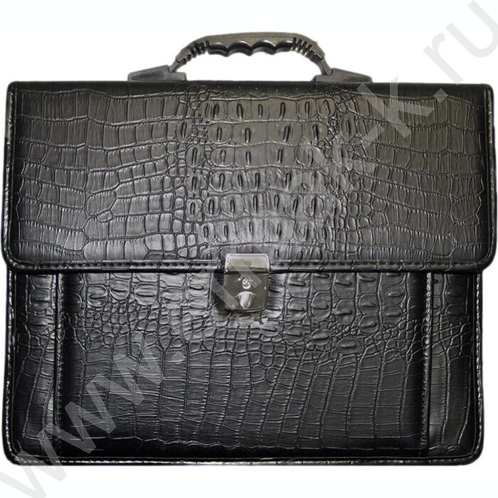 Портфель иск.кожа черный Рощино крокодил с ремнем на плечо NEW | Фото 2