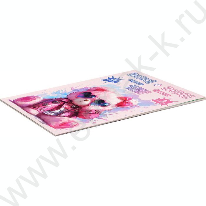 Картон цв+бум.цв А4 26л 10цв(10л)/ 8цв(16л) "Розовый мишка" блок - газетная бумага, мелованный к NEW | Фото 2