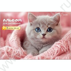 Альбом д/рисования  8л "Котенок в розовом пледе" NEW | Фото 1