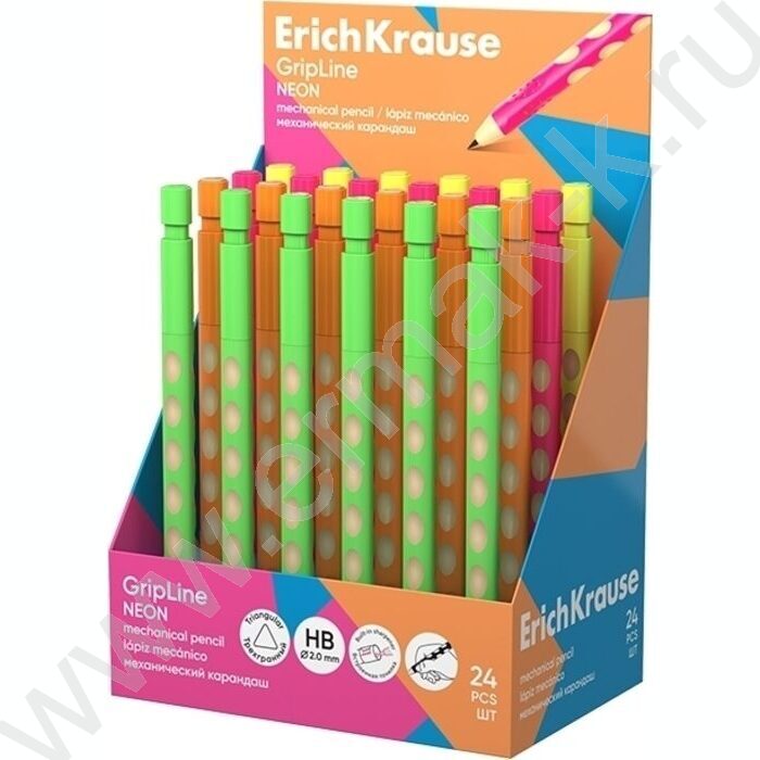 Карандаш механический 2,0мм НВ с точилкой, GripLine Neon /ассорти NEW | Фото 2