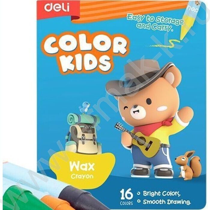 Мелки восковые 16цв "Color Kids", длина - 90мм, диаметр -8мм  /трехгранные /картон.кор. /европод NEW | Фото 1