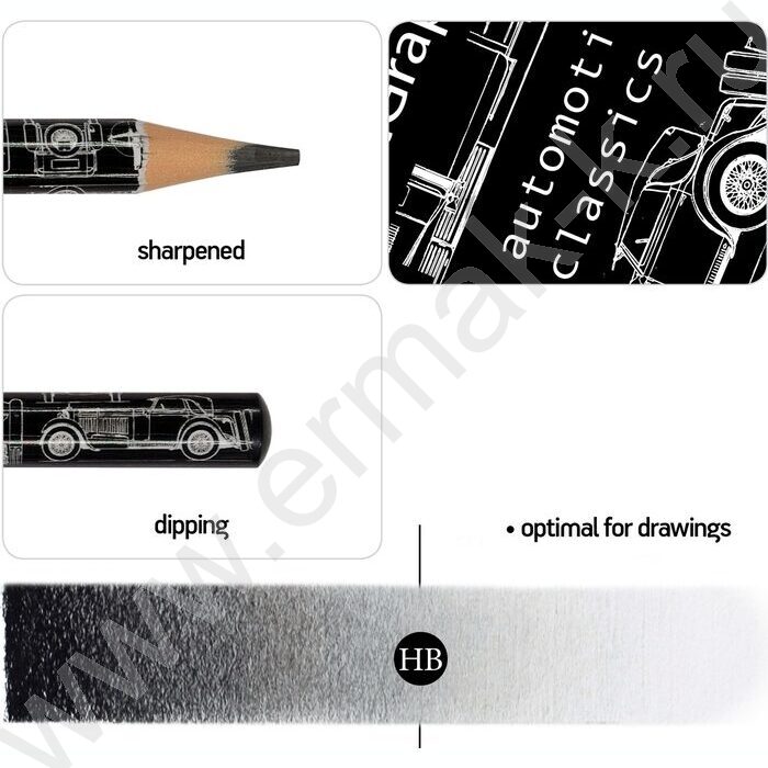Набор Ручка шар PrimeWrite 0,7мм+карандаш ч/гр HB ArtGraphix Blueprint Автомобиль NEW | Фото 6
