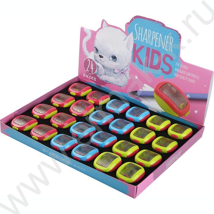 Точилка 1отв. пластик/с контейнером/ KIDS.Кошка с бантиком ассорти NEW | Фото 6