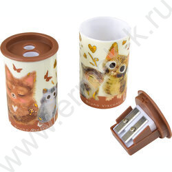 Точилка 2отв. пластик/с контейнером/ Love me.Котики приносят счастье ассорти NEW | Фото 3