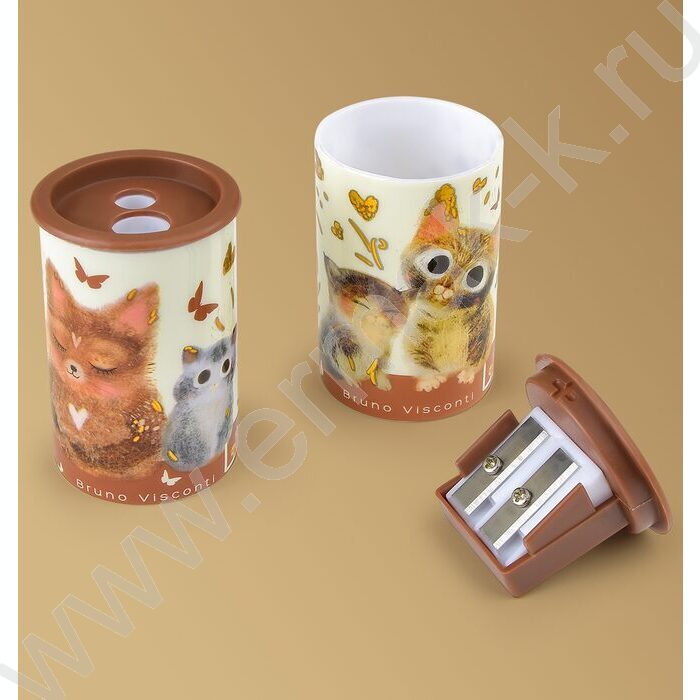 Точилка 2отв. пластик/с контейнером/ Love me.Котики приносят счастье ассорти NEW | Фото 6