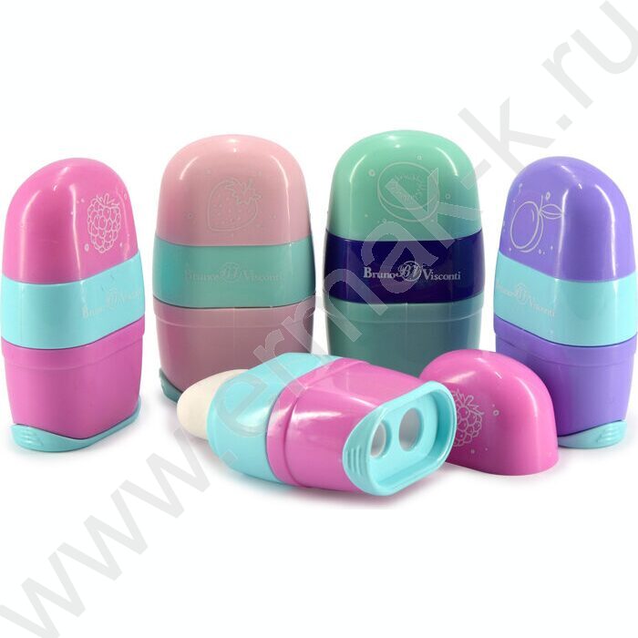 Точилка 2отв. пластик/с контейнером+ластик/ Фруктики ассорти NEW | Фото 1