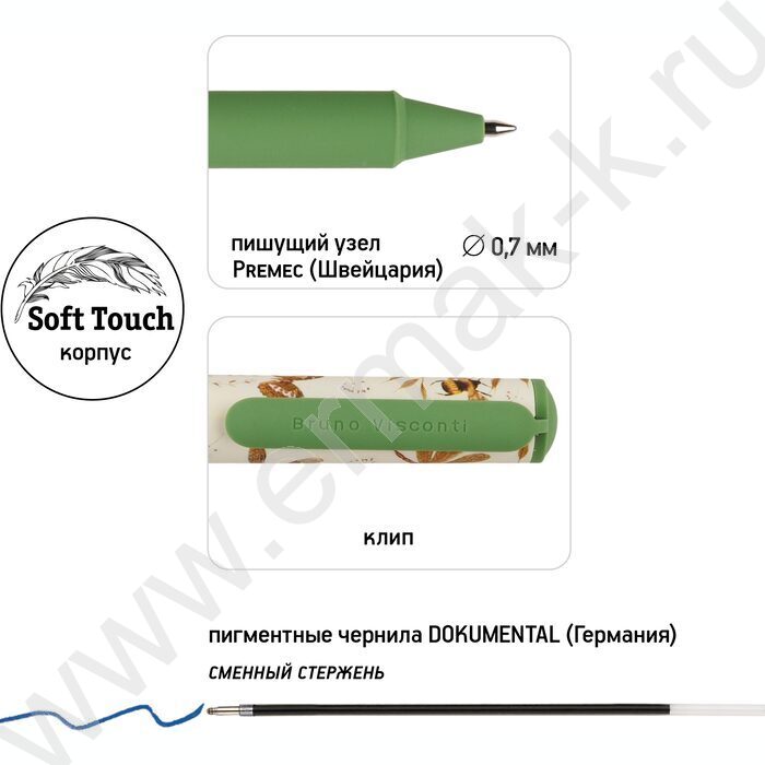 Ручка шар DreamWrite. Flora.Бабочки синяя 0,7мм /корпус SOFT TOUCH,туба NEW | Фото 5