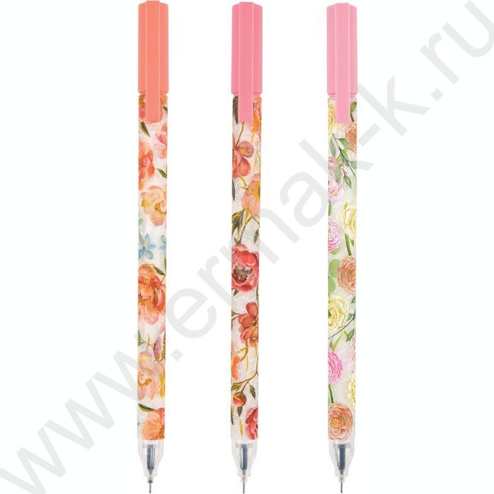 Ручка гелевая черная 0,38мм "Flora.Bloom flowers" /корпус SOFT TOUCH NEW | Фото 1