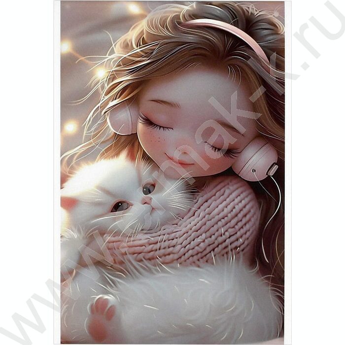 Блокнот  40л А6 "Девочка в наушниках и котенок" /клетка,глянц.лам.,мягкий переплёт (1 скоба) NEW | Фото 1