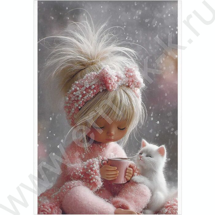 Блокнот  40л А6 "Девочка с белым котенком" /клетка,глянц.лам.,мягкий переплёт (1 скоба) NEW | Фото 1