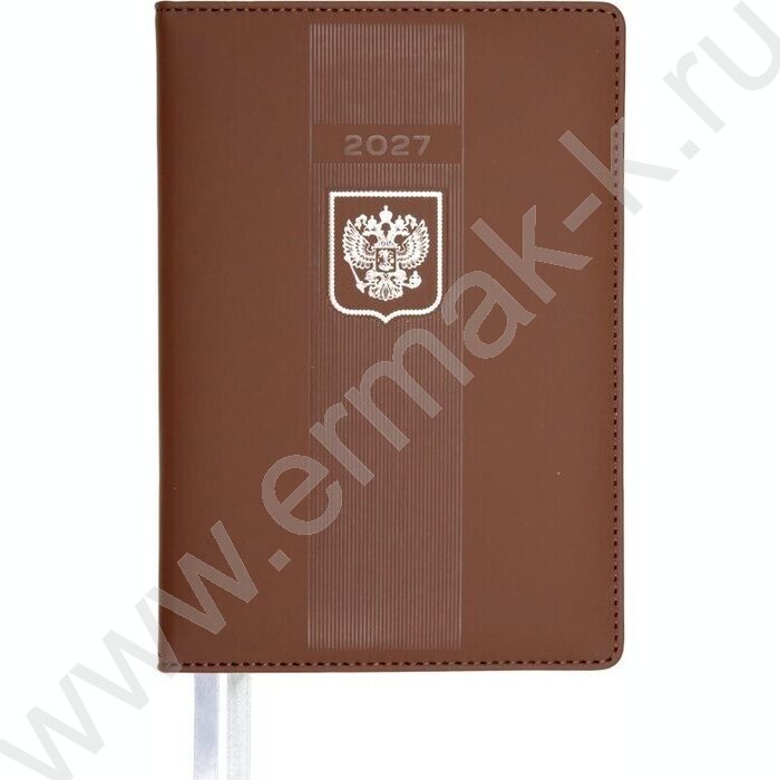 Ежедневник 2027г A5 168л "Major" коричневый /тв.обл. иск.кожа /2 ляссе /с серебристым срезом NEW | Фото 1