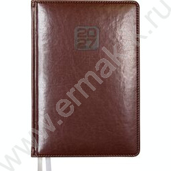 Ежедневник 2027г A5 168л "Bravo" коричневый /тв.обл. иск.кожа /золотой срез  /2 ляссе NEW | Фото 1
