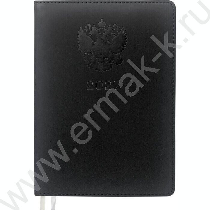 Еженедельник 2027г A4 64л "Emblem" черный /тв.обл. иск.кожа с поролоном /2 ляссе NEW | Фото 1