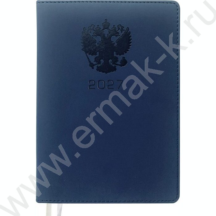 Еженедельник 2027г A4 64л "Emblem" синий /тв.обл. иск.кожа с поролоном /2 ляссе NEW | Фото 1