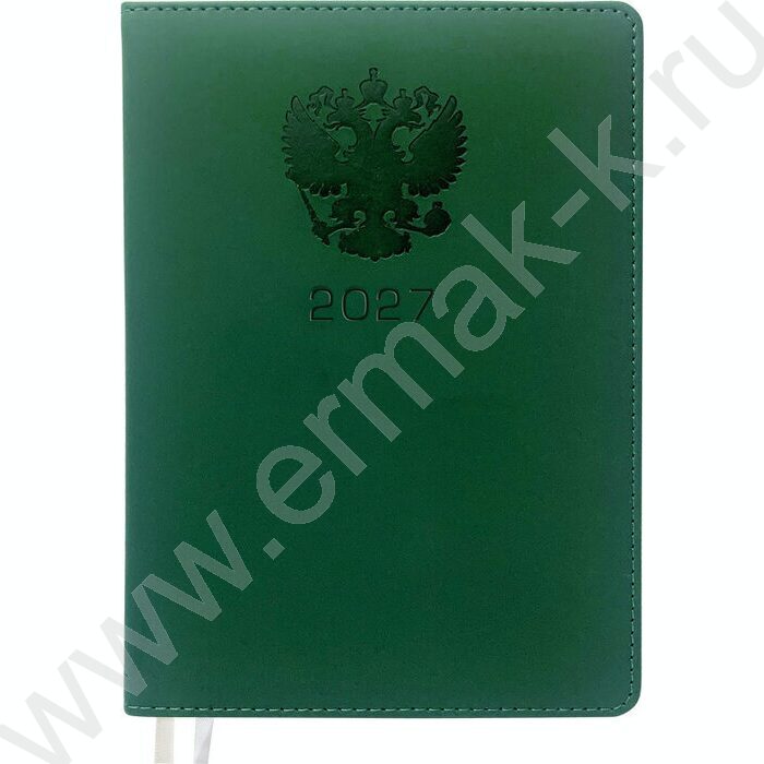 Ежедневник 2027г A5 168л "Emblem" зеленый /тв.обл. иск.кожа с поролоном /2 ляссе NEW | Фото 1