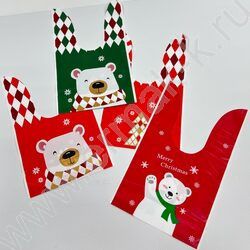 Пакет подарочный "Ушки - завязки", 14*23см., новогодняя символика /50шт | Фото 1
