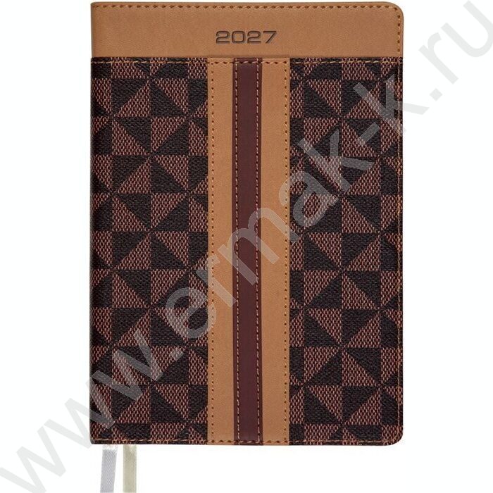 Ежедневник 2027г A5 168л "Expert" коричневый с бежевым /интеграл.комбинир.обл. иск.кожа /2 ляссе NEW | Фото 1
