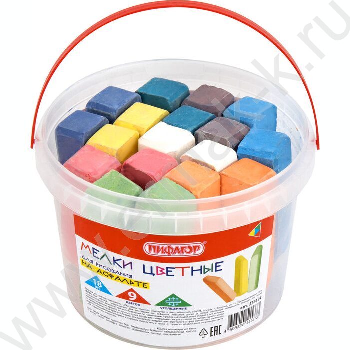 Мел цветной 18цв д/асфальта ведро, утолщенный NEW | Фото 2