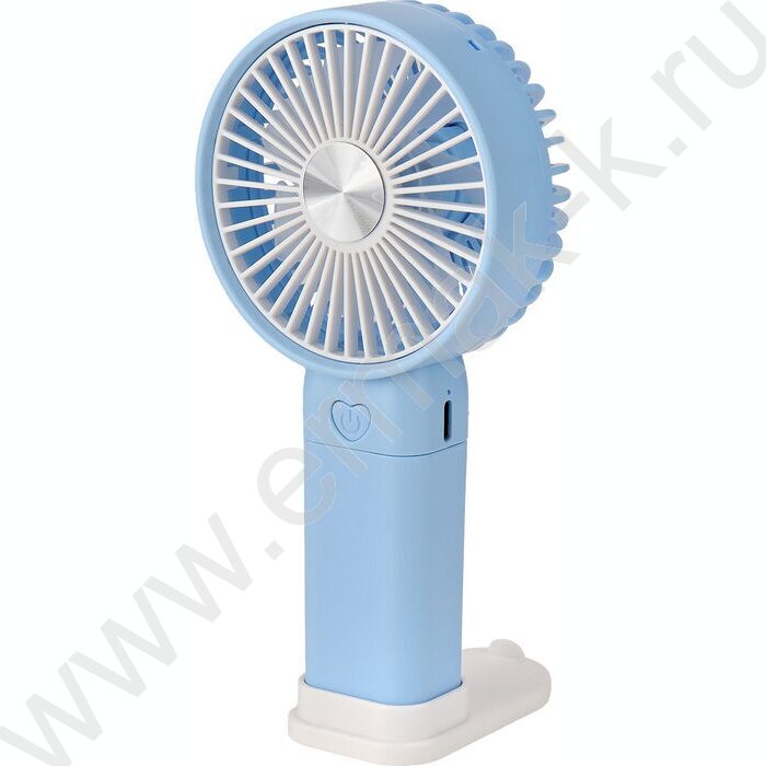 Вентилятор ручной с подставкой и зарядкой (USB) 3 уровня регул.7*8.5см голубой NEW | Фото 1
