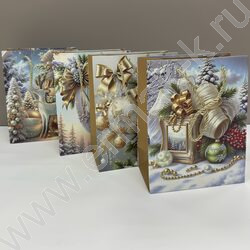 Пакет подарочный 23*18*10см. "Новый год, золотой" /ассорти NEW | Фото 1