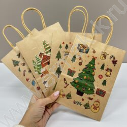 Пакет подарочный крафт 21*15*8см. "Новогодняя символика №2" /ассорти NEW | Фото 3