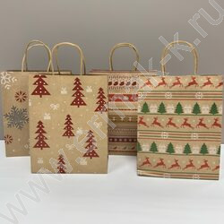 Пакет подарочный крафт 27*21*11см. "Новый год" /ассорти NEW | Фото 1