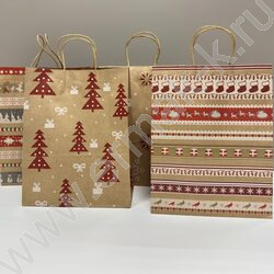 Пакет подарочный крафт 33*26*12см. "Новый год" /ассорти NEW | Фото 1