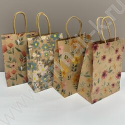 Пакет подарочный крафт 21*15*8см. "Цветы" /ассорти NEW | Фото 3