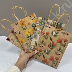 Пакет подарочный крафт 21*15*8см. "Цветы" /ассорти NEW | Фото 5