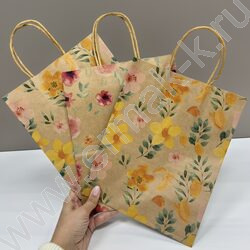 Пакет подарочный крафт 27*21*11см. "Цветы" /ассорти NEW | Фото 4